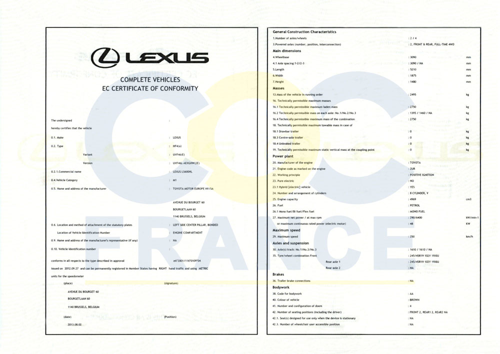 example de COC Lexus